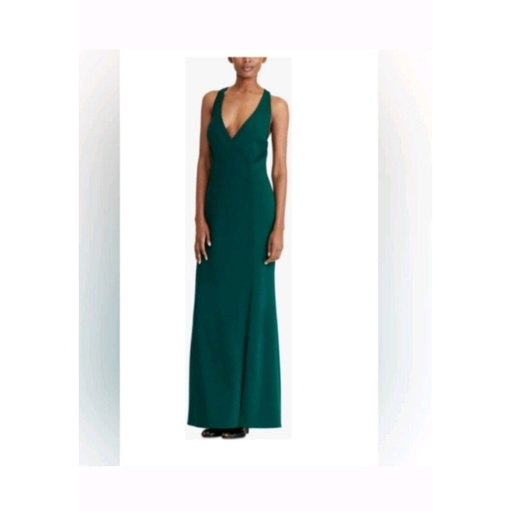 Ralph Lauren Women's Evening Green V Neck Dress With Slip Sz 2 - Picture 5 of 7